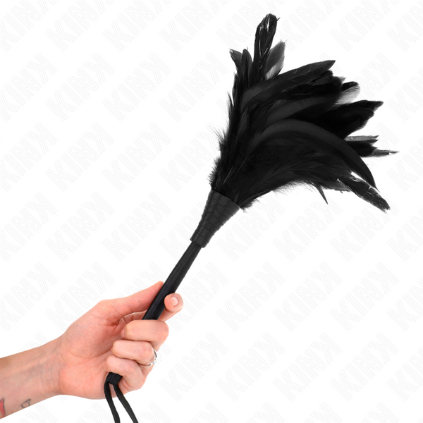 Kink plumas de pollo para cosquillas con forma cuerno de criada negro 36 cm