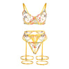 Subblime 954352 sujetador con tanga con ligueros diseño floral amarillo l xl