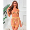 Subblime 954352 sujetador con tanga con ligueros diseño floral amarillo l xl