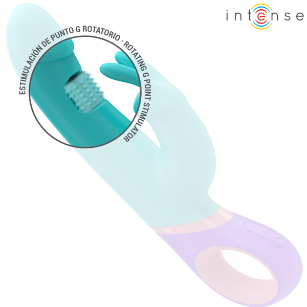 Mónica vibrador rabbit con estimulador rotatorio del Punto G azul