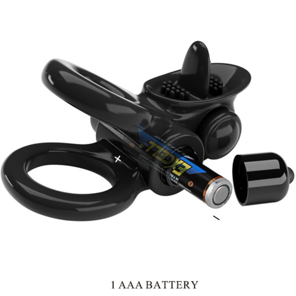 Passionate ring doble anillo vibrador con estimulador clítoris negro