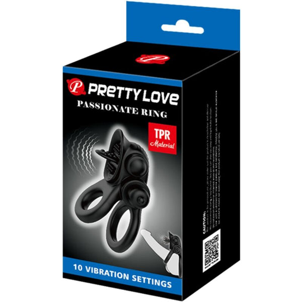 Passionate ring doble anillo vibrador con estimulador clítoris negro