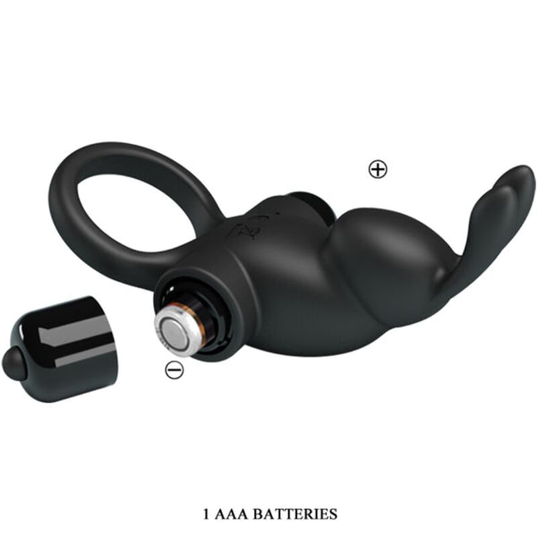 Anillo vibrador con estimulador rabbit clítoris 10 vibraciones negro