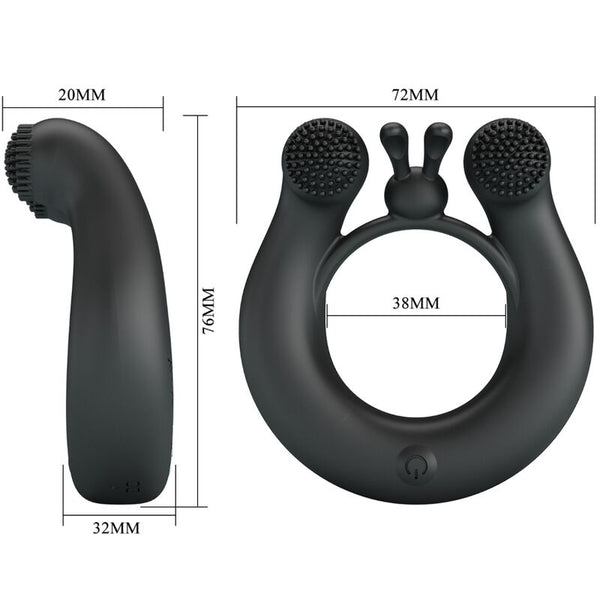 Dahlia anillo vibrador con estimulador de clítois 12 vibraciones negro