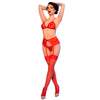 Chilirose cr 4848 set sujetador con tanga con medias de encaje rojo