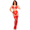 Chilirose cr 4848 set sujetador con tanga con medias de encaje rojo