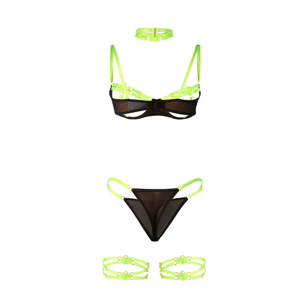Subblime 955274 set sujetador con collar y detalles para piernas verde fluorescente s m