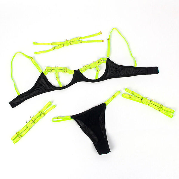 Subblime 955281 set sujetador con collar y detalles para piernas verde fluorescente l xl