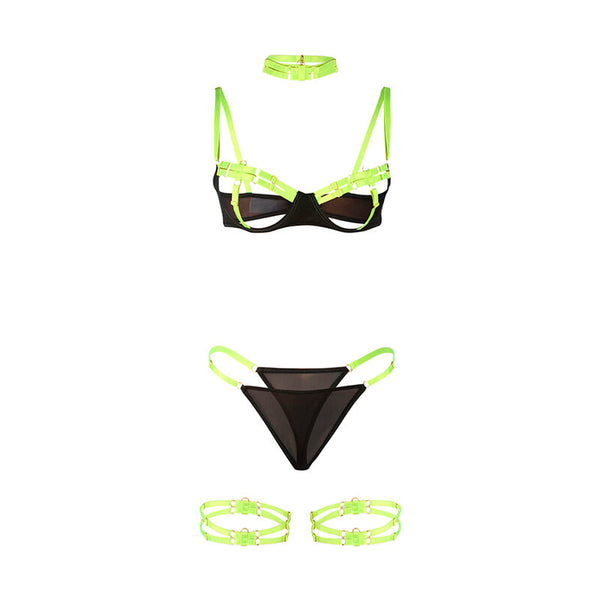Subblime 955281 set sujetador con collar y detalles para piernas verde fluorescente l xl