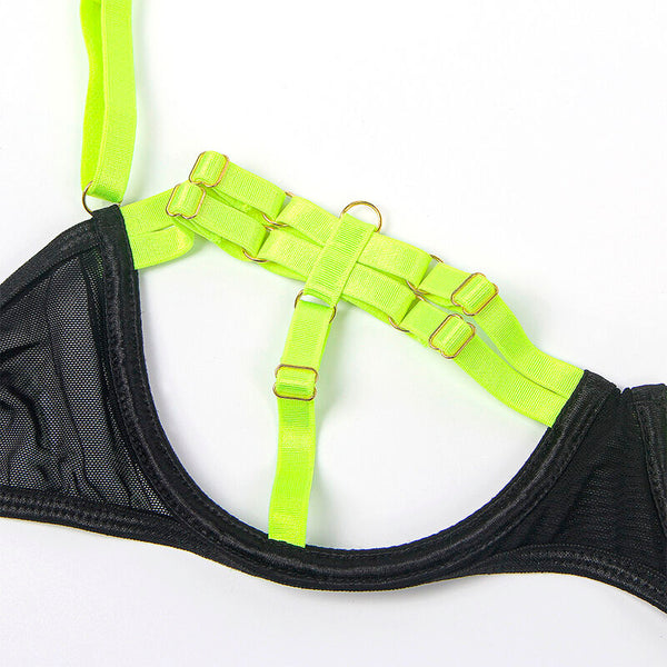 Subblime 955281 set sujetador con collar y detalles para piernas verde fluorescente l xl