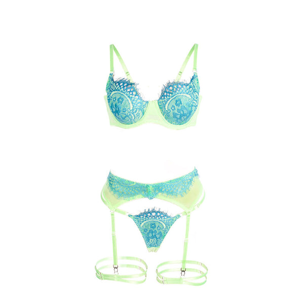 Subblime 955328 set sujetador con encaje y ligueros verde y azul l xl
