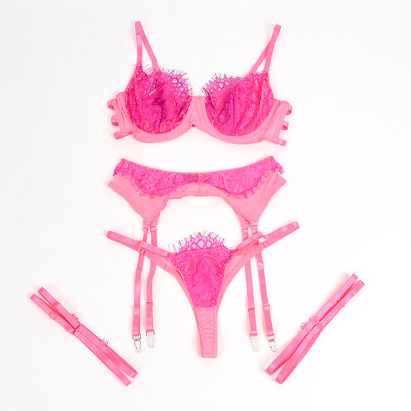 Subblime 955359 set sujetador con encaje y ligueros rosa y morado s m