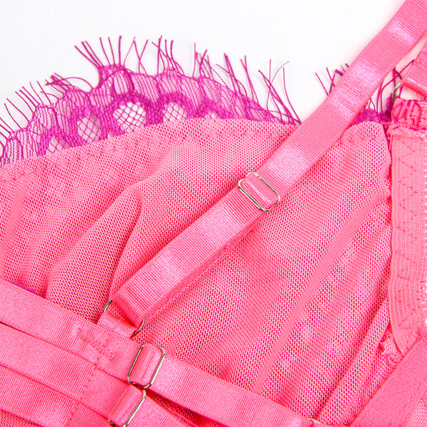 Subblime 955359 set sujetador con encaje y ligueros rosa y morado s m