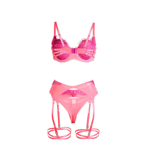 Subblime 955359 set sujetador con encaje y ligueros rosa y morado s m