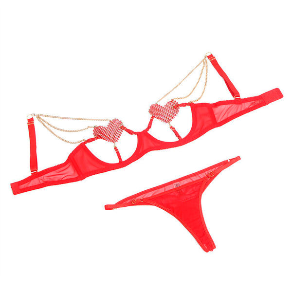 Subblime 955519 conjunto sujetador con cadenas y corazón de malla rojo s m