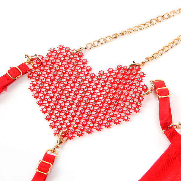 Subblime 955519 conjunto sujetador con cadenas y corazón de malla rojo s m