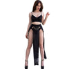 Chilirose cr 4672 top negro falda y tanga con cadenas doradas