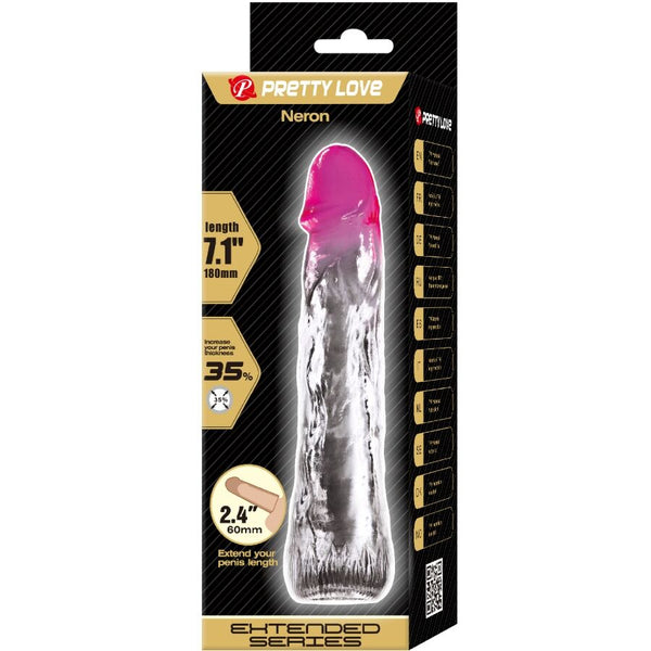 Pretty neron funda realística alargadora de 6 cm para pene rosa