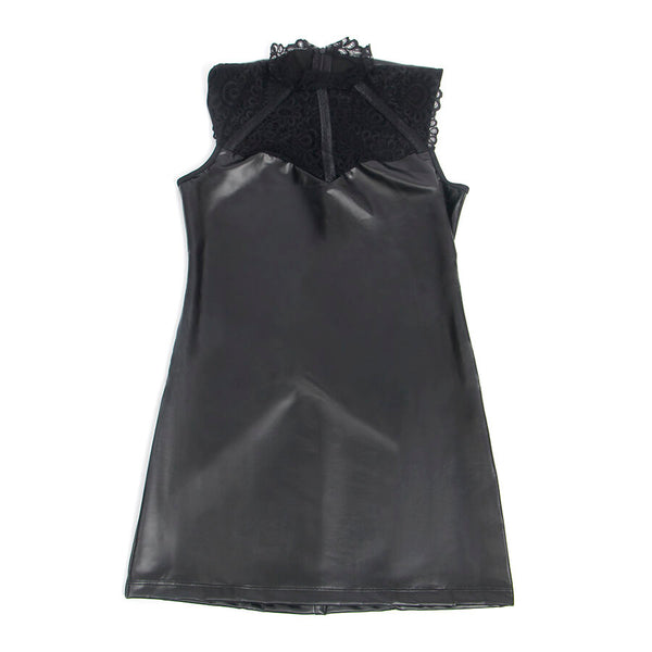 Subblime 957551 vestido de cuero con cuello de encaje negro
