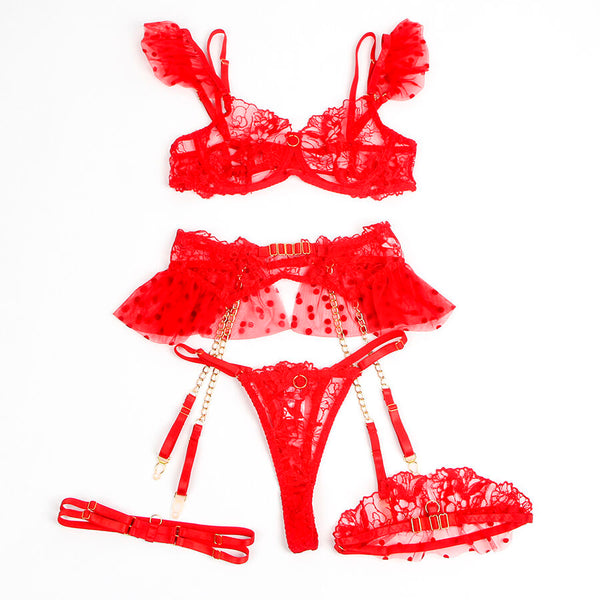 Subblime 957513 conjunto sujetador y liga de encaje rojo