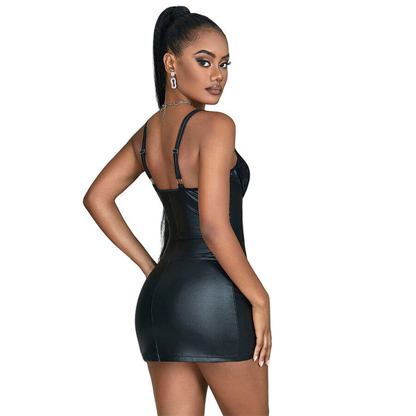 Subblime 957575 vestido de cuero con cremallera negro
