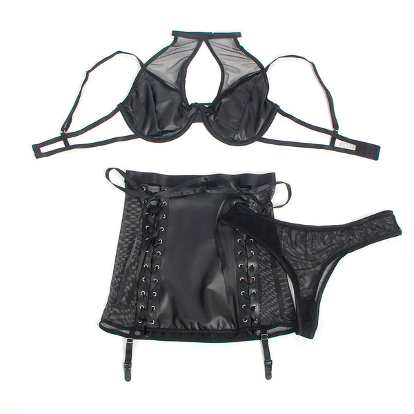 Subblime 957599 conjunto sujetador y falda de cuero negro