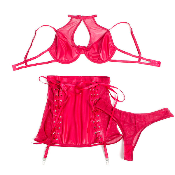 Subblime 957612 conjunto sujetador y falda de cuero rojo