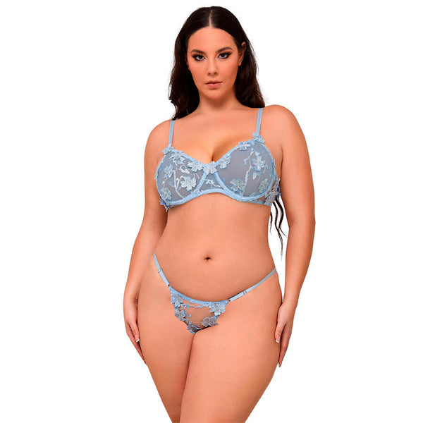 Subblime 957636 conjunto sujetador y bragas con bordados de flores celeste