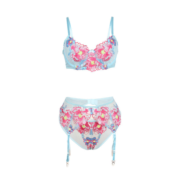 Subblime 957650 conjunto sujetador y liguero con bordados de flores rosas l xl