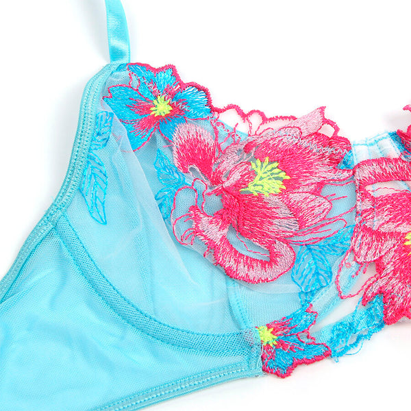 Subblime 957650 conjunto sujetador y liguero con bordados de flores rosas