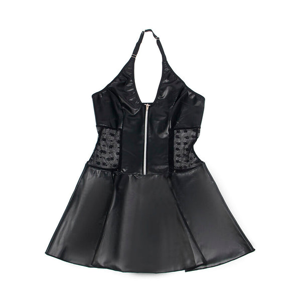 Subblime 957711 vestido de cuero con cremallera y encaje negro