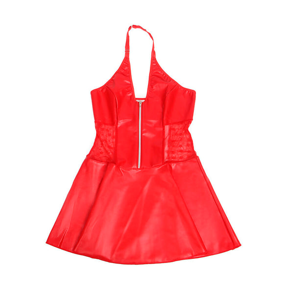 Subblime 957735 vestido de cuero con cremallera y encaje rojo