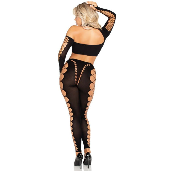 Crop top y leggings cut out sin costuras negro