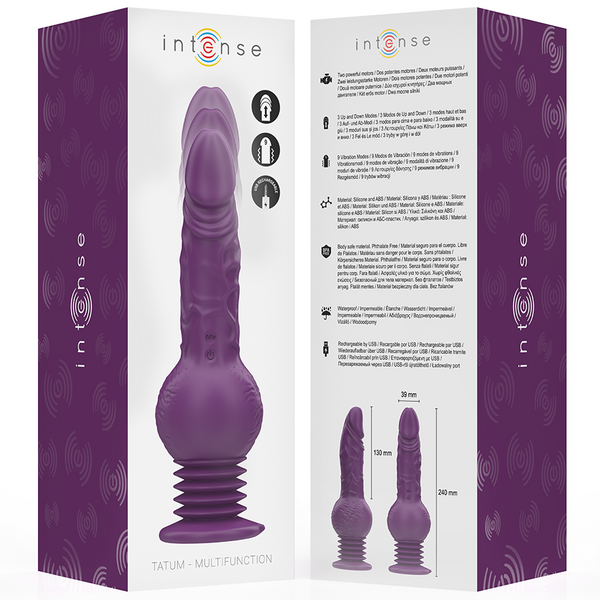 Tatum vibrador multifunción con vibración movimiento arriba y abajo 24 cm morado