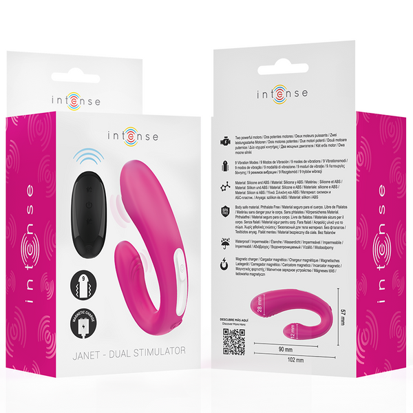 Janet estimulador y vibrador dual en forma de u con control remoto rosa