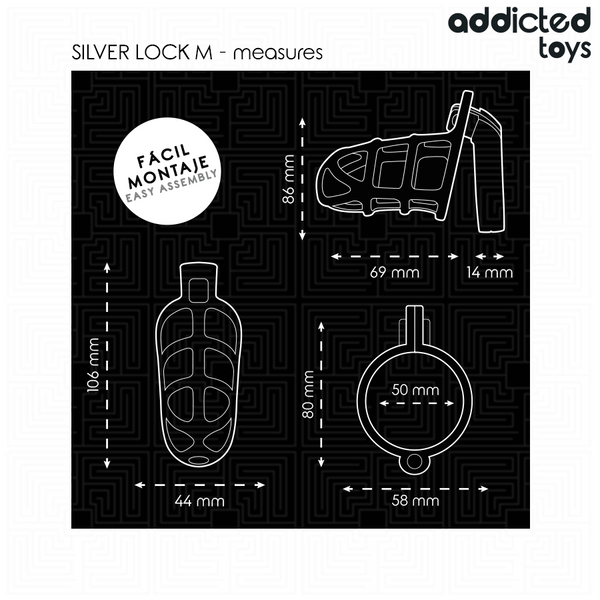 Addicted silver lock jaula para pene de metal talla m