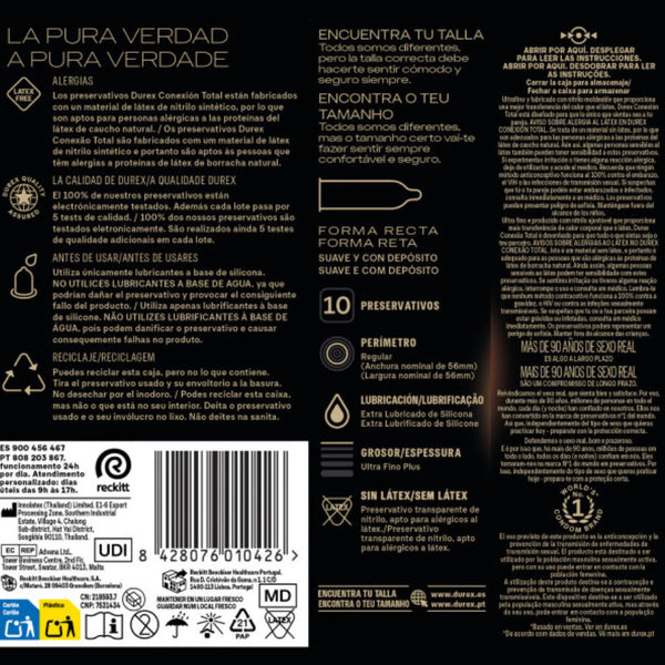 Durex conexión total xl ultra fino plus sin látex 10 unidades