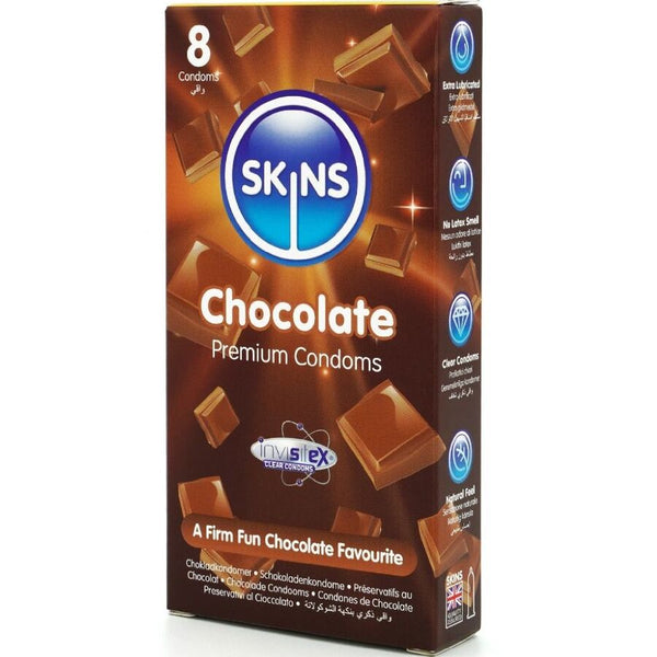 Skins preservativos premium sabor chocolate pack 8