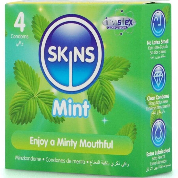 Skins preservativos premium sabor menta pack 4