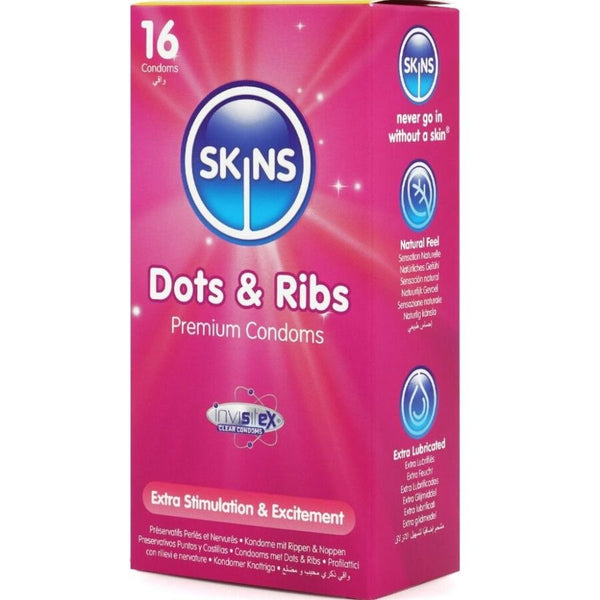 Skins dots y ribs preservativos premium pack 16