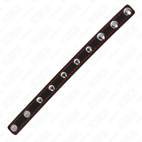 Kink anillo pene cuero con cierre a presión forro rojo 21 x 1.5 cm