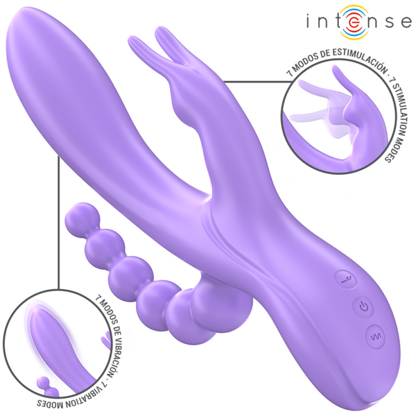 Miko triple vibrador rabbit y estimulador y anal 7 vibraciones morado