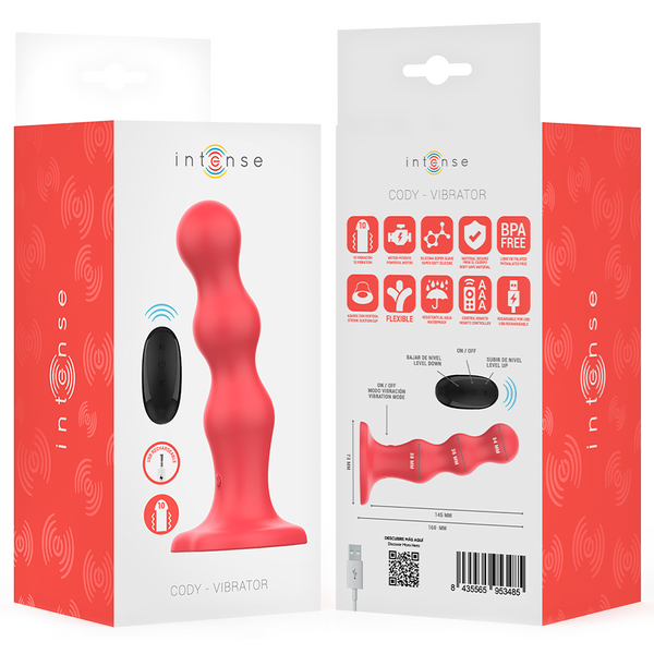 Cody vibrador con ventosa rojo control remoto