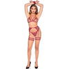 Leg 89362 set top con tanga con liguero con esposas rojo talla única