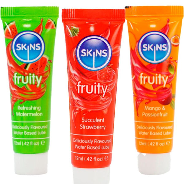 Skins fruity lubes kit lubricantes sandía fresa y mango 3 x 12 ml