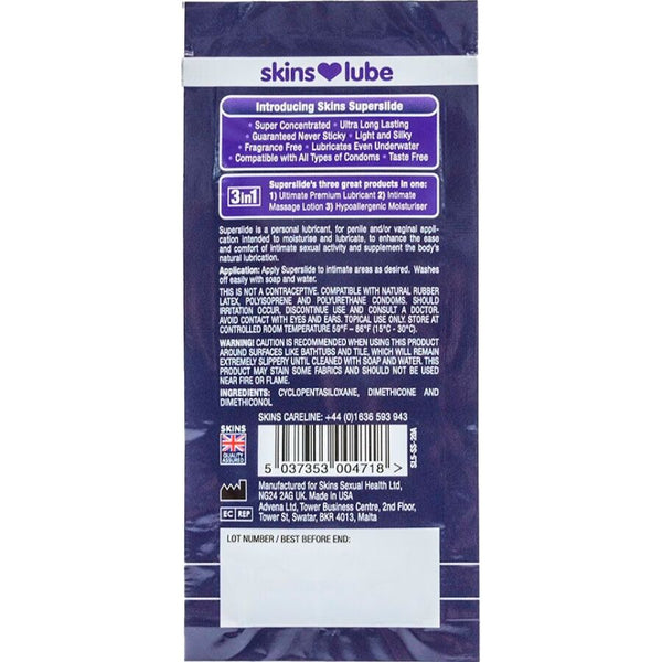 Skins superslide lubricante base de silicona monodosis 5 ml