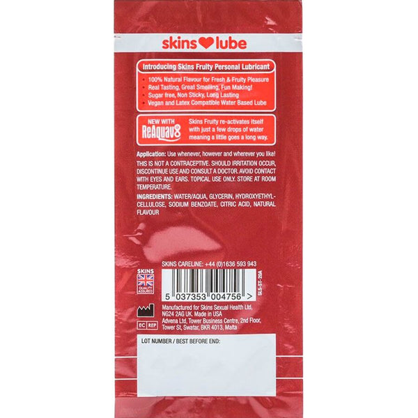Skins fruity lubricante base de agua fresa monodosis 5 ml