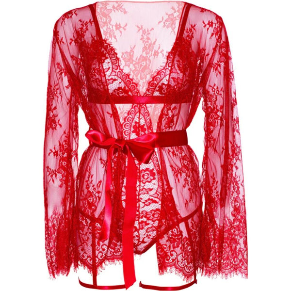 Leg 86123 set body con bata de liguero rojo talla m
