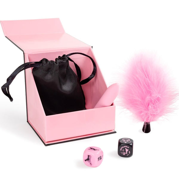 Caja de placeres para parejas dados con bala vibradora con plumero