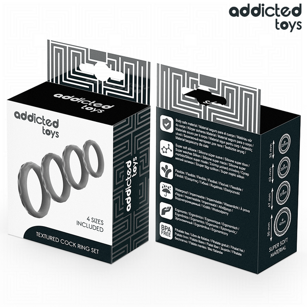 Addicted set anillos pene texturizados 4 tamaños